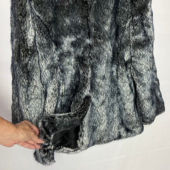 Mobwife Rampage Faux Fur Coat Y2K 90s Glam Quiet Luxury L Women Blue Gray Black - Picture 3 of 13